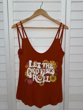 Rust Floral 'Let The Good Vibes Roll' Double-Strap Camisole